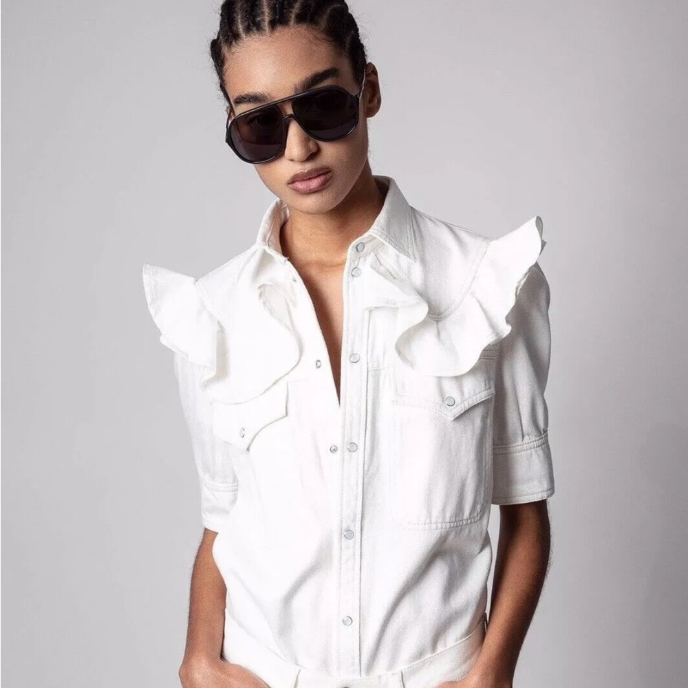NWT NEW Zadig & Voltaire Toky Denim White Top Blouse Jacket Size X-Small